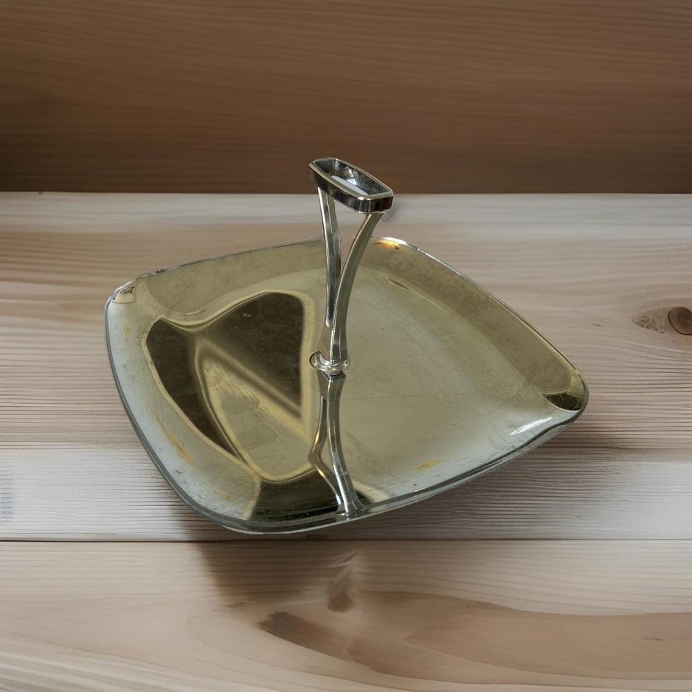 Vintage Milbern Creations Chrome Square Serving Tray MCM Pedestal Handle‎ 10x10